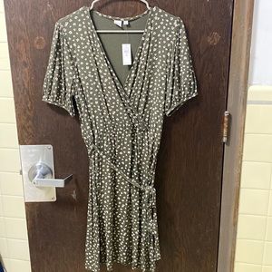 Olive green floral wrap dress